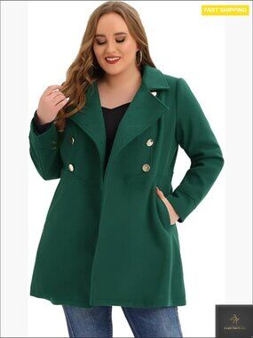 Plus Size Pea Coat Classic Chic Double Breasted Peter Pan Collar A-Line Fall